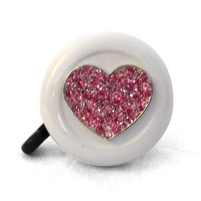 Pink Heart on White Bike Bell By CruiserCandy.com